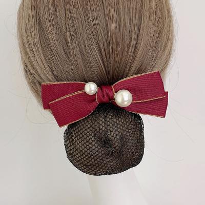 China Sexy Professional Main Bank Clip Top Hair Net Nurse Pocket Flower Bow Spring Clip Hotel Mesh Hair Clip Net Hair Accessories for sale