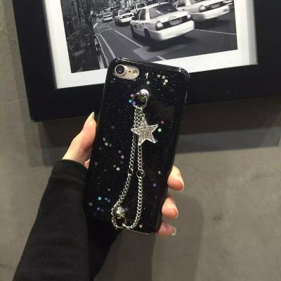 China Soft TPU Small Flash Star Metal Back Chain Strap Cell Phone Case Cover for iPhone 7 6s Plus for sale