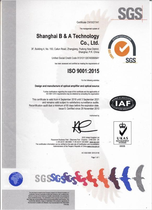 ISO9001 - Shanghai B And A Technology Co., Ltd.