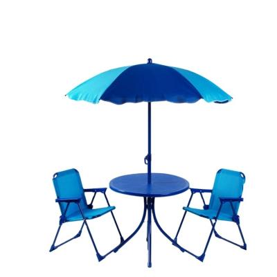 China Modern Outdoor Kids Garden Picnic Table Bench With Umbrella Table Set Folding Chair Sunshade Set HMD-G-803 for sale