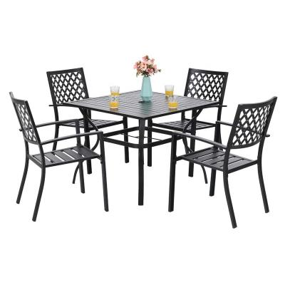 China Modern patio 5 piece metal dining table and chair set for sale