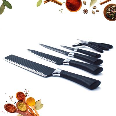 China Inch Knob 6pcs OEM Amazon Hot Sale Black Stainless Steel Blade Chef Non Stick Coating Kitchen Knife Embossing Set for sale