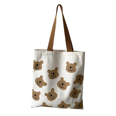 China Cartoon Bear Canvas Folding Tote Bag Shopper Bag For Women Hot Selling White Korean Shoulder Bag for sale