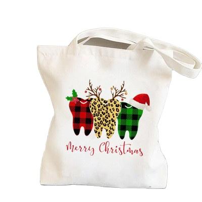 China New Printing Cotton Folding Toothy-themed Shoulder Bag Shopping Bags Custom Logo Printed Canvas Fabric For Bags for sale