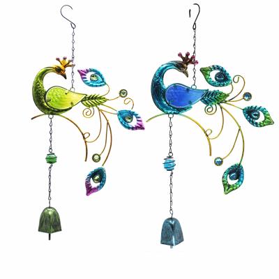 China Durable Colorful Peacocks Balcony Garden Indoor Outdoor Decor Hanging Rings Wind Bells Big Beauty Peacock Wind Chimes for sale