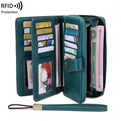 China High Quality RFID Women's Wallet Anti-theft Leather Wallets for Ladies Long Zipper Woman Large Grasp Bag Purse Female Card Holder for sale