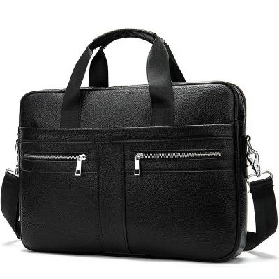 China Retro GENUINE LEATHER Men's Briefcase Shoulder Messenger Bag Men's Business Top Layer Bag Laptop Leather Bag for sale