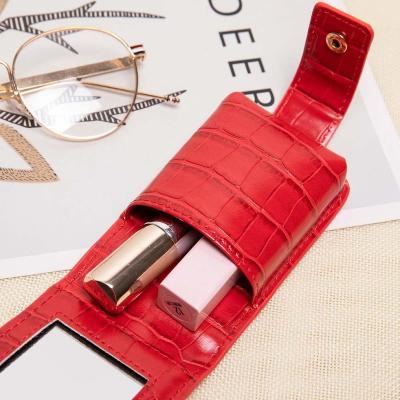 China NATIONAL Lipstick Makeup Bag with Mirror Women Travel PU Cosmetic Makeup Case Mini Toiletry Organizer Pouch Storage Bag Crocodile Pattern for sale