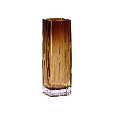 China Modern High Quality Modern Style Square Section Cuboid Flower Arrangement Amber Color Unique Wedding Table Vase for sale