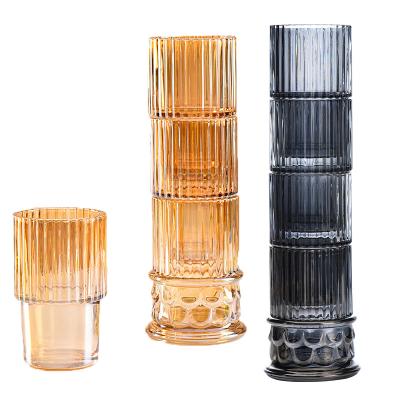 China Europe Stackable Vintage Glass Set 4pcs Roman Column Shape 8oz Drinking Glass Cup Old fashioned shot water glass cup for sale