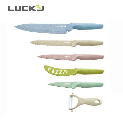 China New Mini Colorful Wheat Straw Non Viable Stick 6pcs Kitchen Knife With Fruit Peeler for sale