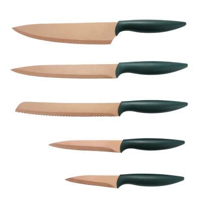 China Viable Color Titanium Blades Gold 6pcs Kitchen Knife Set for sale