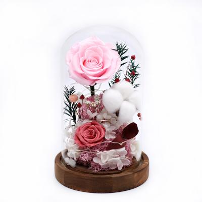 China Fashional Gift Box Eternal Valentine's Day Flower Gift LED Box Eternal Rose In Dome Glass Gift Box for sale