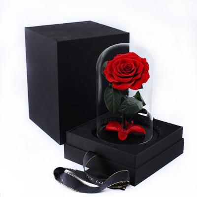 China Eternal Rose of the Gift Box Eternal Valentine's Fashional Gift Flower Gift in Glass Dome Gift Box for sale