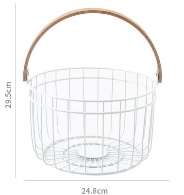 China Portable Wrought Iron Fruit Basket Modern Nordic Wooden Handle Basket Storage Fruit Basket for sale