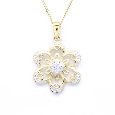 China CLASSIC Hot Sales 18K Yellow Gold With Rhodium Plated Diamond Anniversary Gift Flower Filigree Pendant For Women for sale