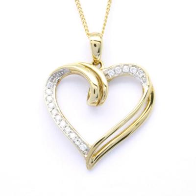 China CLASSIQUE Open Heart Pendant 18K 14K 9K Yellow Gold With Rhodium Plated Natural Diamond Classic Necklace For Girlfriend for sale