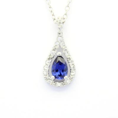 China CLASSIC 18K 14K 9K Hite Gold Pear Shape Sapphire Fine Jewelry Pendants Charms Necklace for sale