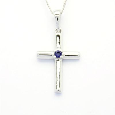 China Fashion Jewelry CLASSIC 18K 14K 9K White Gold Sapphire Catholic Christian Cross Chain Pendant Necklace for sale