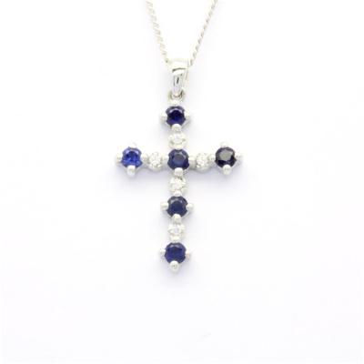 China CLASSIC Christian Cross 18K 14K 9K White Gold Catholic Sapphire Cross Pendants Necklace For Women for sale