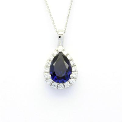 China Anniversary Engagement Gift 18K 14K 9K White Gold CLASSIC Pear Shape Sapphire Gemstone Pendants Necklace for sale