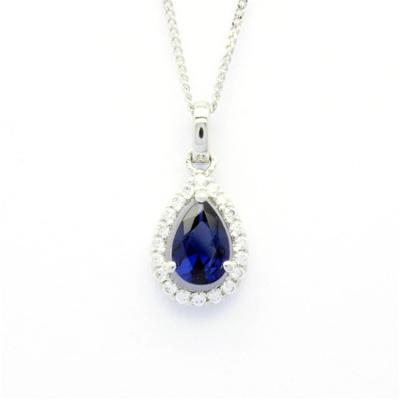 China CLASSIC Vintage 18K 14K 9K White Gold Pear Shape Sapphire Long Pendant Necklaces For Women for sale