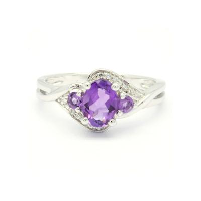 China Great CLASSIC 18K 14K 9K Amethyst Look 3 Stones PS Ring White Gold Anniversary Engagement Gift For Women for sale