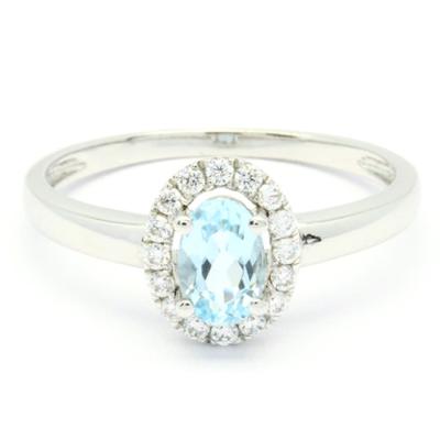 China CLASSIQUE Luxury Blue Oval Halo Ring For Women Vintage Topaz Diamond 18K 14K 9K White Gold for sale