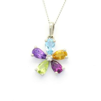 China CLASSIC Luxury Diamond Flower 18K 14K 9K White Gold Colorful Pendant Jewelry Set Gift For Lady for sale