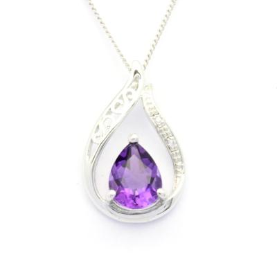 China CLASSIC Filigree Pendant With Amethyst 18K 14K 9K White Gold Anniversary Engagement Jewelry Set Gift For Lady for sale