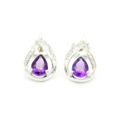 China CLASSIC Filigree Earrings With Amethyst 18K 14K 9K White Gold Anniversary Engagement Jewelry Set Gift For Lady for sale