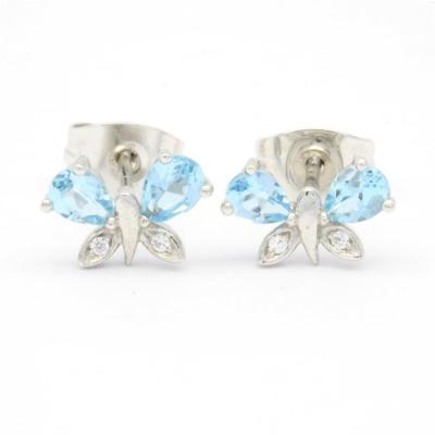 China New Design 18K 14K 9K Fashion Fine Cute Butterfly Topaz Jewelry Earrings For Women for sale