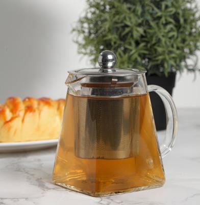 China 300ML 500ML 700ML Sustainable Square Borosilicate Glass Teapot Set With Stainless Steel Filter for sale