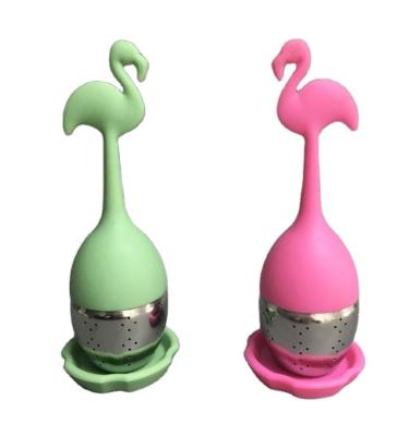 China Flamingo Design Cute Viable Shape Silicone And Stainless Steel Tea Infuser With LFGB Standard for sale