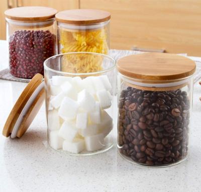 China Star Cylinder Glass Storage Sustainable Vending Food Container Set With Bamboo Lid for sale