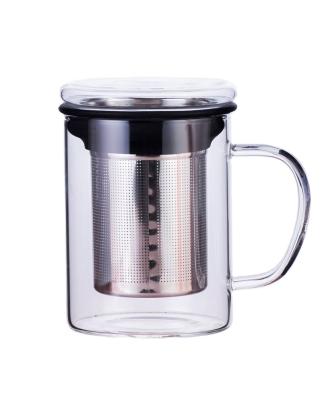 China Sustainable Hot Selling 300ml Tea Glass Mug With Stainless Steel Filter for sale