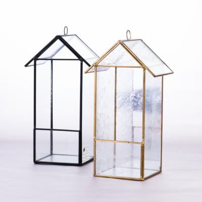 China CLASSIC Handmade Geometric Glass Mini Greenhouse Flower House With Metal Frame For Home Decoration And Wedding for sale