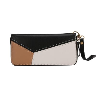 China Hot Sale Color Matching Stitching Anti-theft Long Clutch Bag Zipper Phone Bag Large Capacity Letters Stitching Wallet For Women for sale