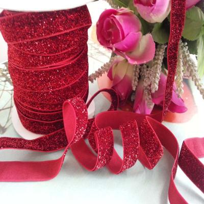 China Glitter Elastic Ribbon DIY Single Face Gift Packing Lace Ribbon for sale