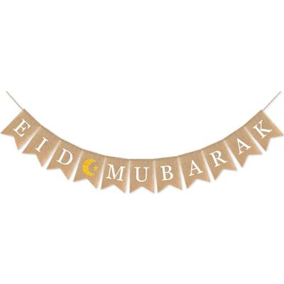 China event & Party Supplies Burlap Eid Mubarak Banner Fireplace Mantel Decoration Eid Mubarak Burlap Moon and Star Ramadan Decoration for sale