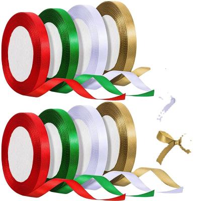 China Wholesale Ribbon 8 Rolls Single Face Satin Ribbon Wrapping 3/8 Inch Polyester Satin Ribbon For Christmas Party Custom Logo for sale