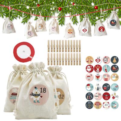 China Gift & Craft 24 PCS Christmas Gift Package Pocket Calendar Countdown Christmas Bag Cotton Hanging Bag, Velvet Bag, Felt Cloth Bag Set for sale