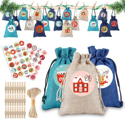 China 24 Handmade Advent Calendars, Burlap Christmas Calendar Bags for Kids, Christmas Gift Bags with 48 Advent Number Stickers for sale