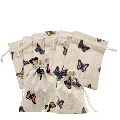 China Recyclable 24 Pcs Butterfly Cotton Bags with Drawstring Gift Bags Jewelry Pouch for Wedding Party, Arts Crafts Projects, Presents, Snacks for sale