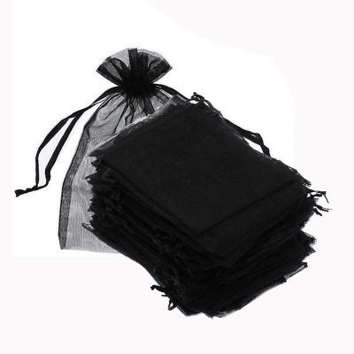 China 100Pcs Recylable Organza Bags 4x6 Inches Mesh Gift Bags Black With Sheer Drawstring Organza Jewelry Pouches for sale