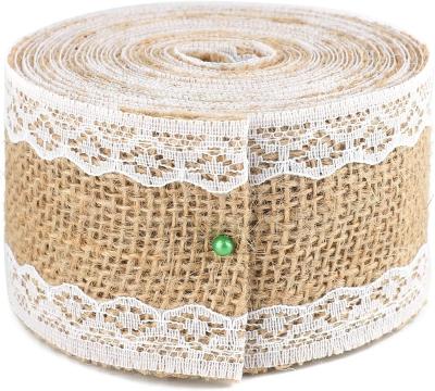 China Floral Natural 50mm Hessian Burlap Hessian with Trim White Burlap Lace Ribbon Hessian Edge Wedding Decoration for sale