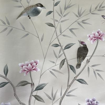 China Real Chinese new design magnolia flower silk hand painted wallpaper for home decor for sale