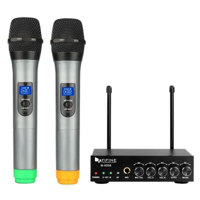 China Handheld Microphone Fifine UHF Karaoke Portable Dual Channel Wireless Handheld Microphones For Party Singing Home Church for sale