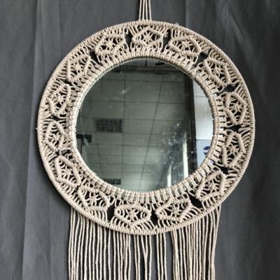 China Handmade Bohemian Macrame Wall Hanging Wall Mirror Living Room Bedroom Bathroom Home Decoration Around Wall Mirror for sale