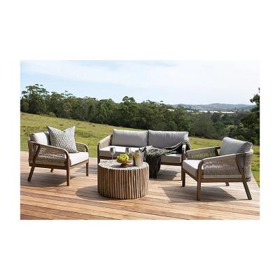 China Rope Weave Sofa Patio Set AJUNION Teak Wood Frame Outdoor Furniture for Beach Gardens for sale